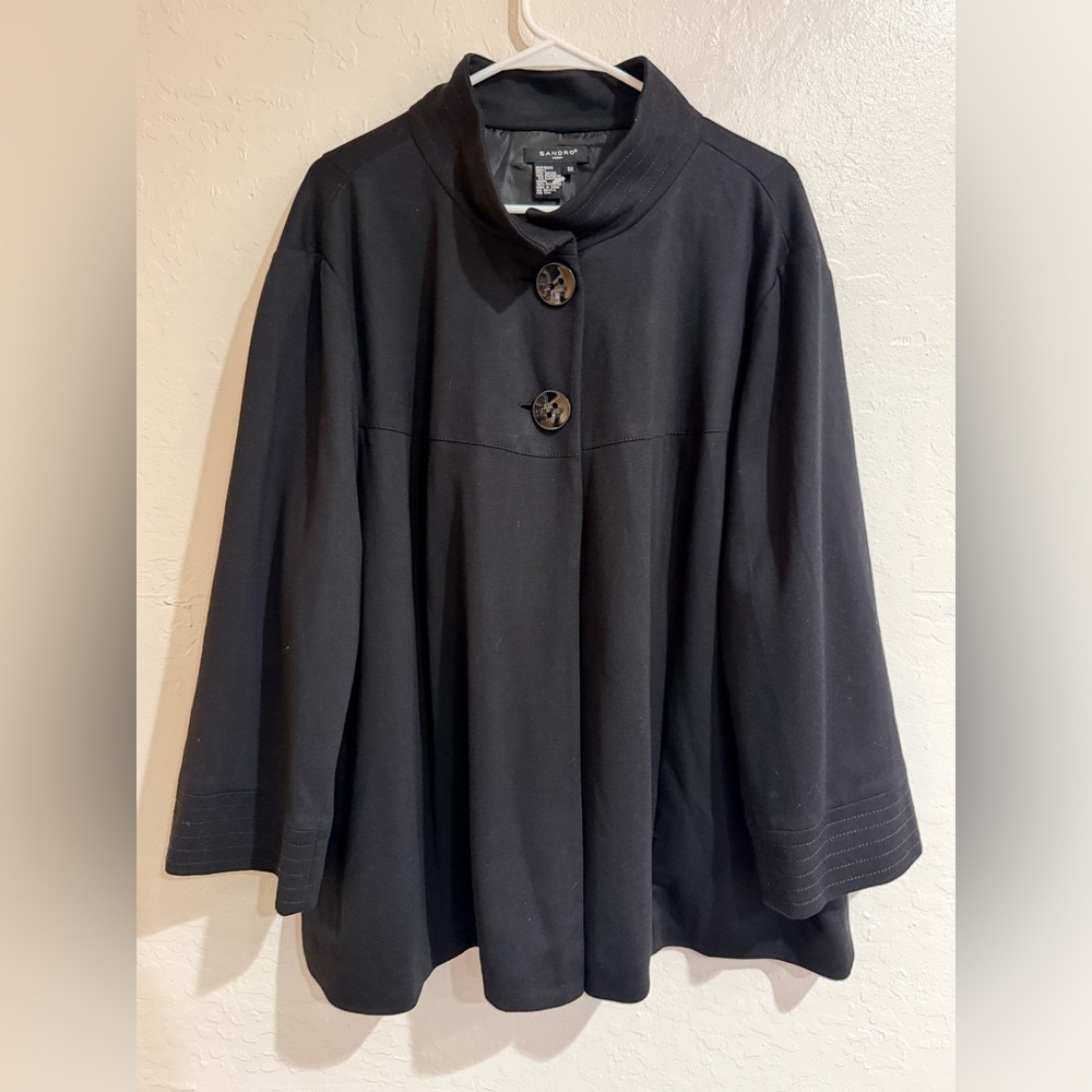 Sandro Black Cape Womens Jacket 2-Button Size 3X - Picture 7 of 12